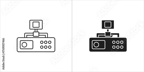 Two icons of a camera flash trigger, one outline and one filled