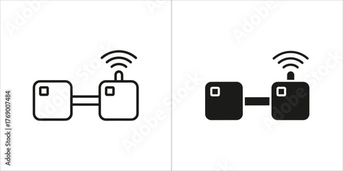 Two icons of a wireless transmitter, one outline and one filled