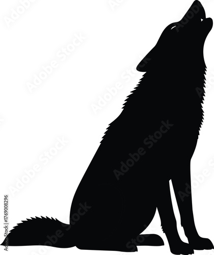 wolf, silhouette, animal, wild, nature, howl, forest, predator, mammal, black, vector, graphic, flat, CAD, drawing, illustration, wilderness, night, creature, background