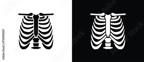 Costae, Rib cage icon. Illustration of human bones. Orthopedic vector icon, illustration of human bones and skeleton anatomy, human body parts, vector icon flat black and white.