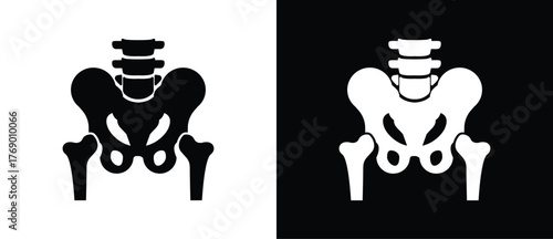 Pelvic bone icon. Illustration of human bones. Orthopedic vector icon, human bones and skeleton anatomy illustration, human body parts, Black and white flat vector icon.
