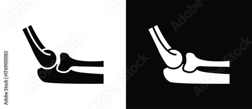 Arm bone icon. Illustration of human bones. Orthopedic vector icon, human bones and skeleton anatomy illustration, human body parts, Black and white flat vector icon.