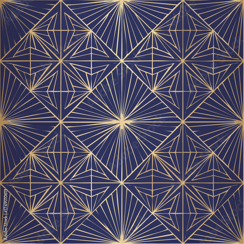 Geometric art deco pattern featuring a symmetrical design with radiating lines and diamond shapes.