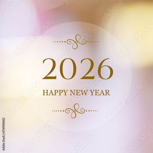 Happy New Year 2026 on blur abstract bokeh background, new year greeting card, banner