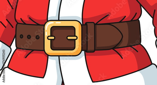 Santa Claus Belt Isolated Cartoon Style, Christmas Costume Brown Belt with Golden Buckle