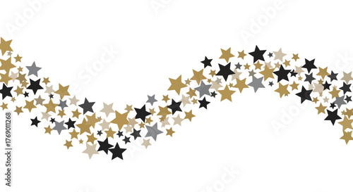 Starry Swirl Abstract Celebration with Gold, Gray, and Black Stars