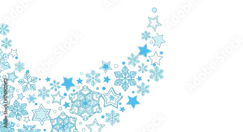 Delicate Blue Snowflake and Star Swirl Corner Design for Winter Holidays