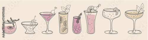 Whimsical Cocktail Hand-Drawn Set
