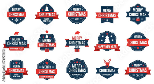 Festive Christmas Badge Collection Holiday Season Vector Emblems