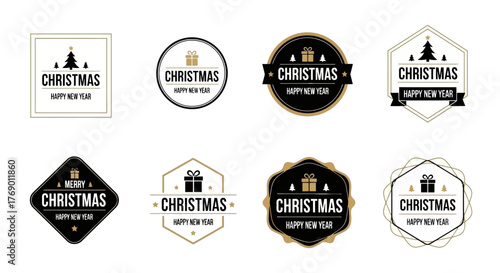 Festive Christmas New Year Badges Elegant Holiday Season Labels