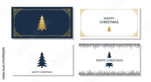 Elegant Christmas Greeting Cards with Tree Illustrations