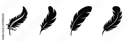Black feather icon. Vector illustration. Flat design.