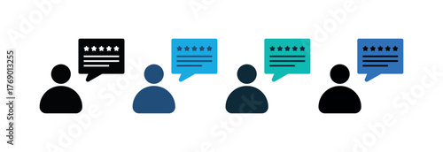 Customer Review Icon with Star Rating, Minimal Feedback Bubble Vector for Web and App UI