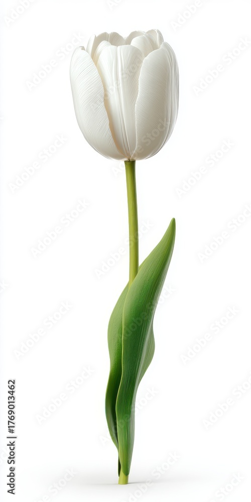 Fototapeta premium White Tulip with Water Droplets on White Background