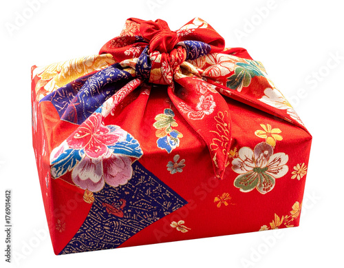 Elegant Furoshiki Gift Wrap with Intricate Patterns – Japanese Art Style PNG