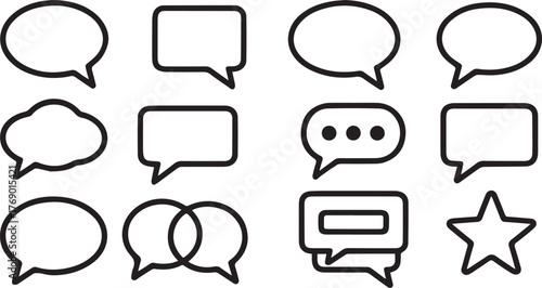 Collection of speech bubbles and star isolated vector, illustration