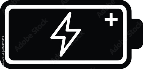 Black battery icon with white lightning bolt and plus sign power energy