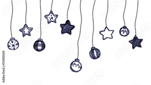 クリスマス飾りモノクロ線画