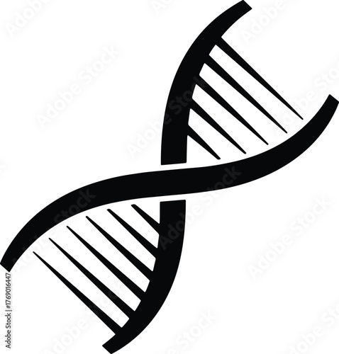 Black D N A double helix graphic on white background molecule genetics