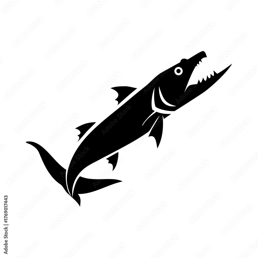 Naklejka premium Barracuda predator marine animal teeth ocean fish danger silhouette vector illustration