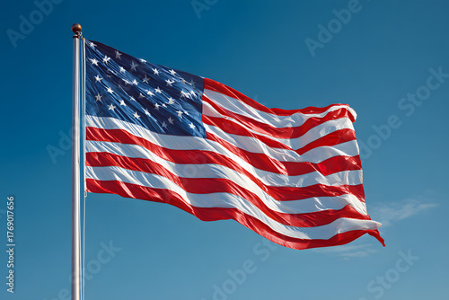 Realistic American Flag Waving Outdoors