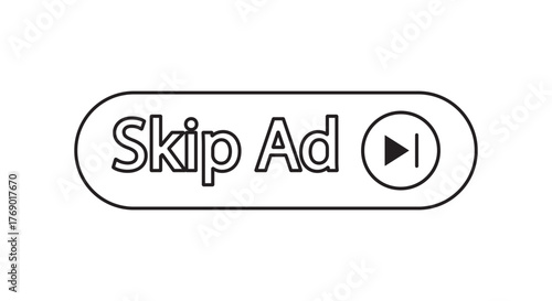 Skip ad button. Black button skip ad for website. Vector icon.  
