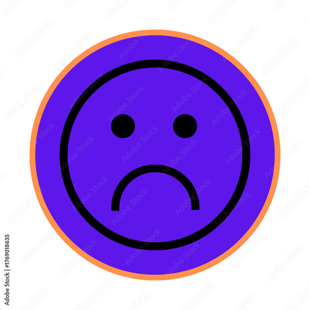Fototapeta premium Sad face emoji purple and orange glow