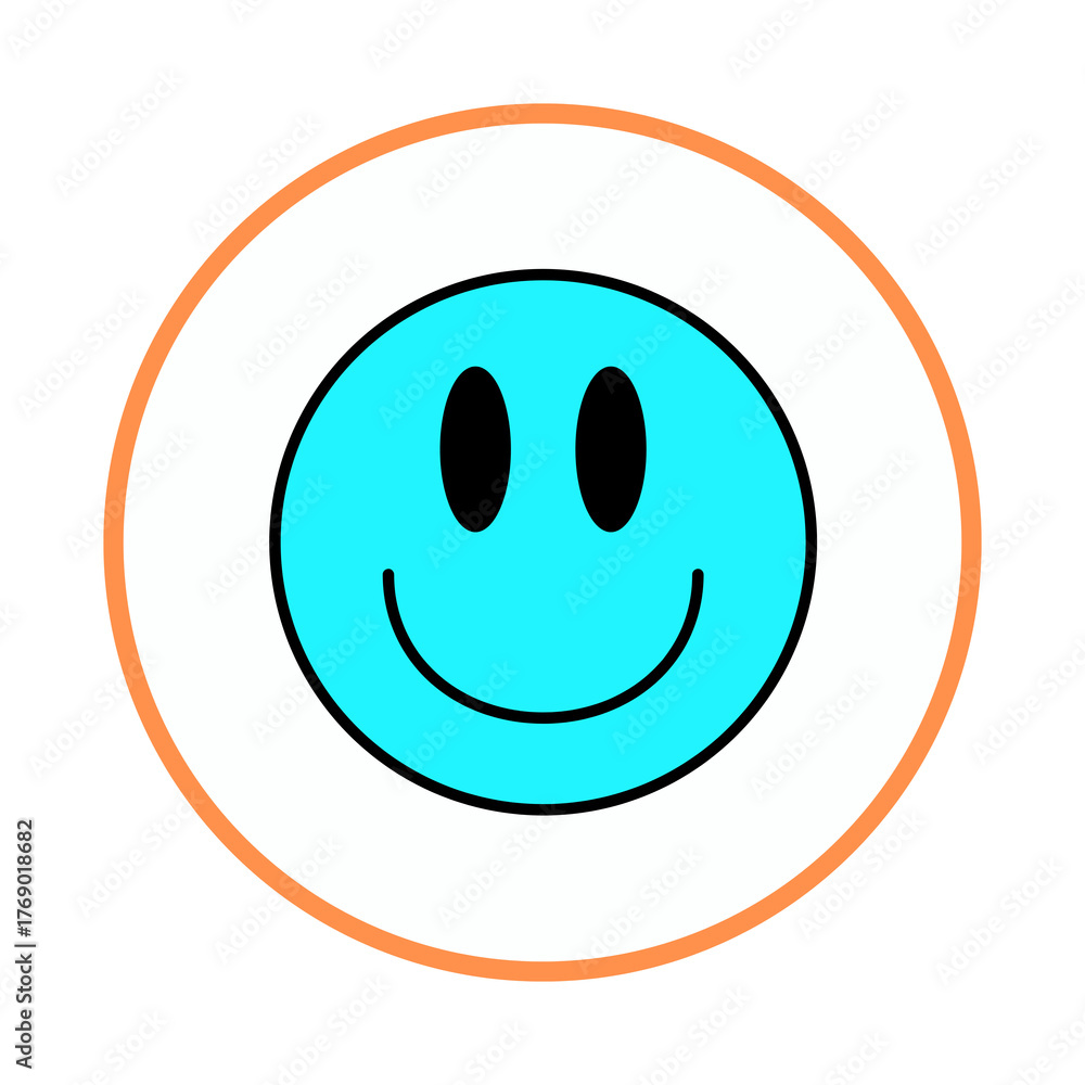 Fototapeta premium Bright blue smiley face with orange ring