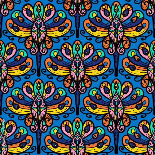 vintage seamless pattern inspired by art nouveau floral motifs, featuring elegant botanical with ornate lines and symmetry, perfect for textile, wallpaper, packaging, fabric, and stationery design