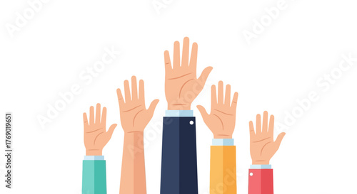 United Hands Reaching Upward in Collaborative Success and Aspiration