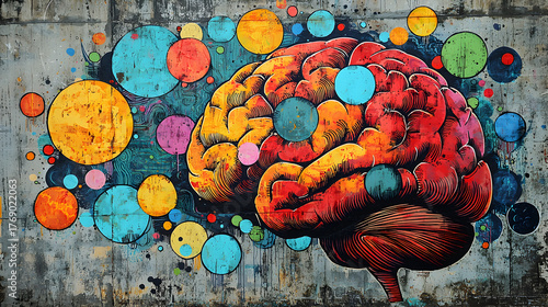 Abstract art collage featuring detailed brain illustrations and thought bubbles, symbolizing complex thinking, mental processes, creativity, and cognitive exploration in modern design.