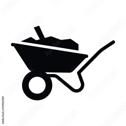 Wheelbarrow icon for construction and gardening tools in vector graphic style