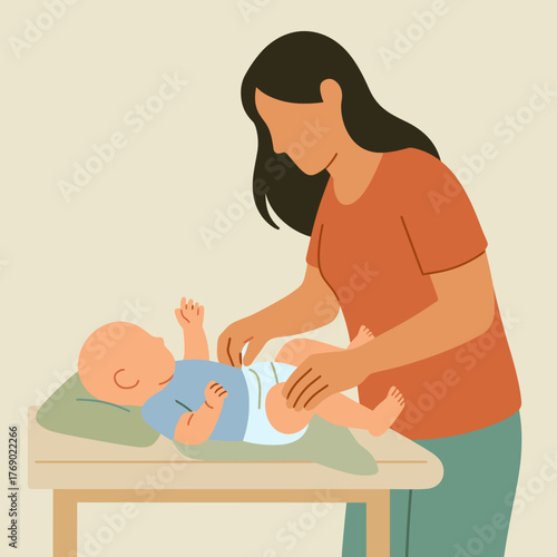 Mother Changing Baby Diaper