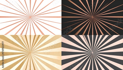 Four vibrant radial designs with textured lines emanating from the center