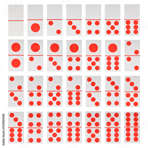 Full set of classic domino card on white background, top view