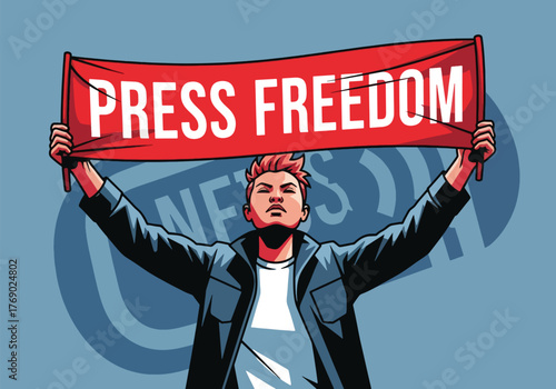 A young person holds a banner advocating for press freedom, a bold statement.