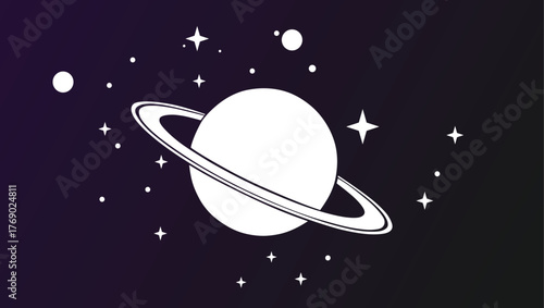 Minimalist Saturn Planet with Stars Vector Illustration