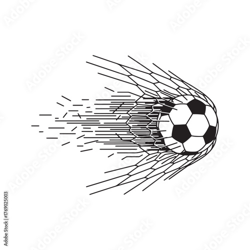 Soccer goal icon, a football scoring in the net. Black and white vector illustration of a winning shot in a sports match. Symbol of victory and competition, isolated on white background.
