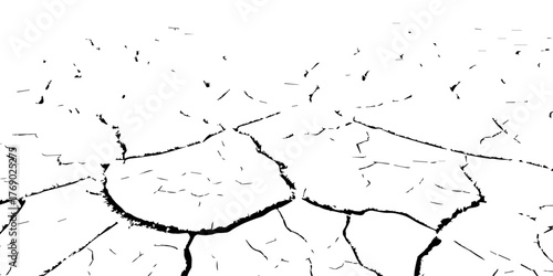 Cracked dry soil texture in high contrast black and white. Abstract pattern symbolizing drought, arid land, and environmental damage. Perfect for design, background, and texture projects.