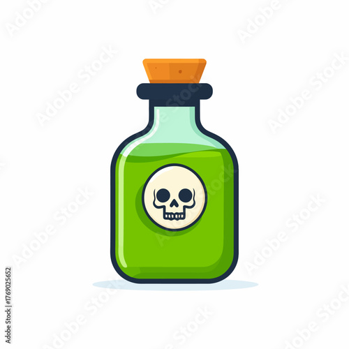Green bottle of deadly poison with a skull symbol icon.