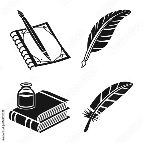 Silhouette writing and literature elements vector art