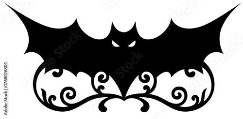 Upper frame with gothic bat and vintage curls — Halloween decorative header ornament