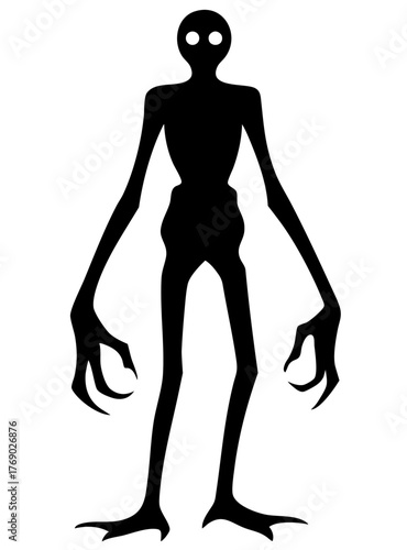 Halloween shadow monster silhouette with long claws and glowing eyes, boogeyman from nightmares