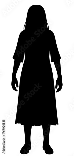 Halloween ghost girl silhouette with long hair and nightgown, Samara