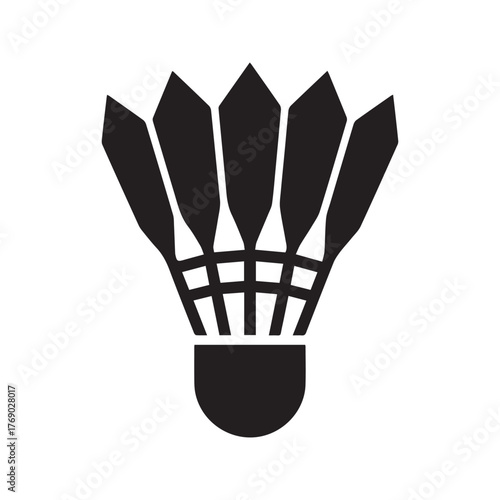 Badminton shuttlecock icon, simple black birdie silhouette. Vector graphic for sport, game, competition, and recreation concepts. Flat design element isolated on white background.
