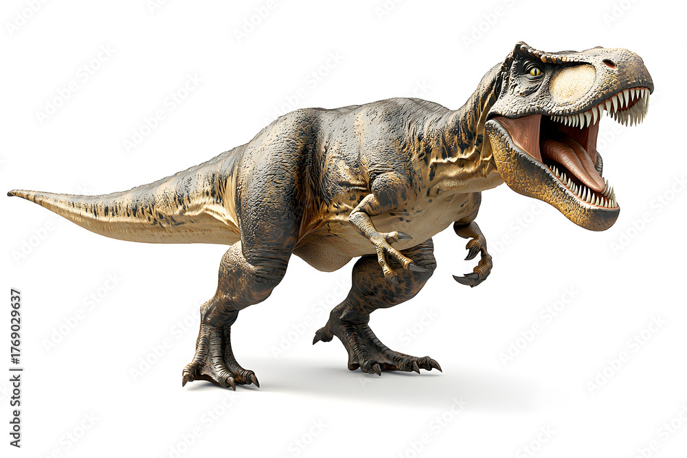 Fototapeta premium Realistic 3D render of fierce Albertosaurus dinosaur in attack pose, prehistoric predator isolated on white background, concept of Jurassic wildlife and evolution21626480 4