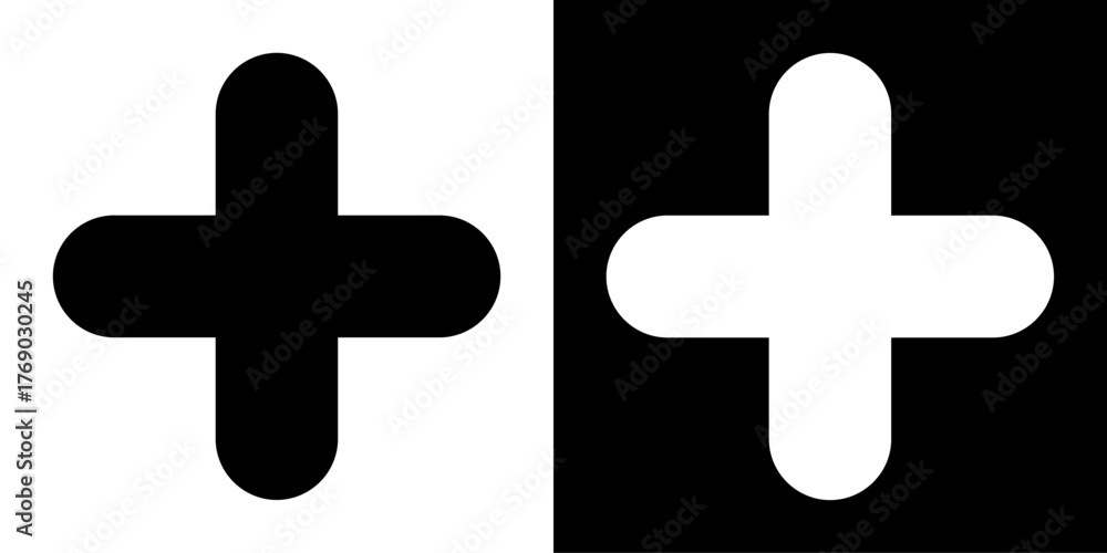 Fototapeta premium Black and White Solid Plus Sign Icon