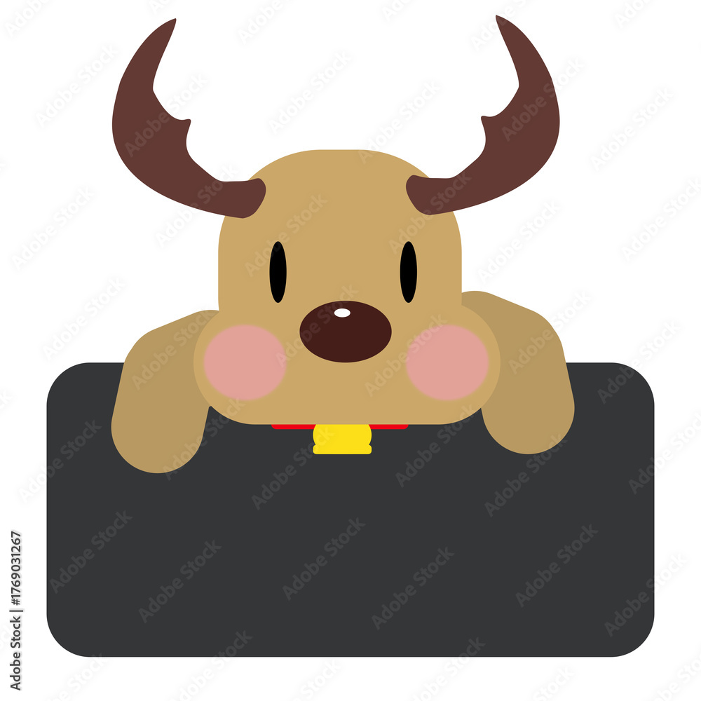 Fototapeta premium A illustration of Christmas reindeer or moose peeking over a solid black rectangular banner. idea for Christmas a cute placeholder for announcements or labels