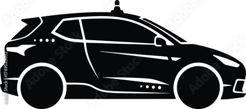 Black silhouette of a futuristic self driving car with sensor dome vehicle white