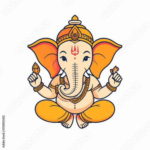 Adorable Hindu deity Lord Ganesha sitting in a meditative pose.